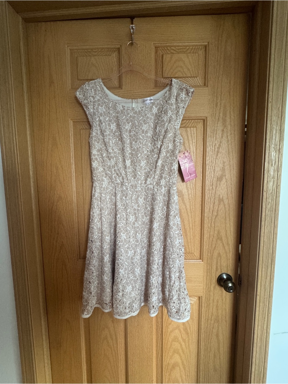 NWT Emerald Sundae Lace Fit & Flare Dress Cream Beige Sequin Size 13